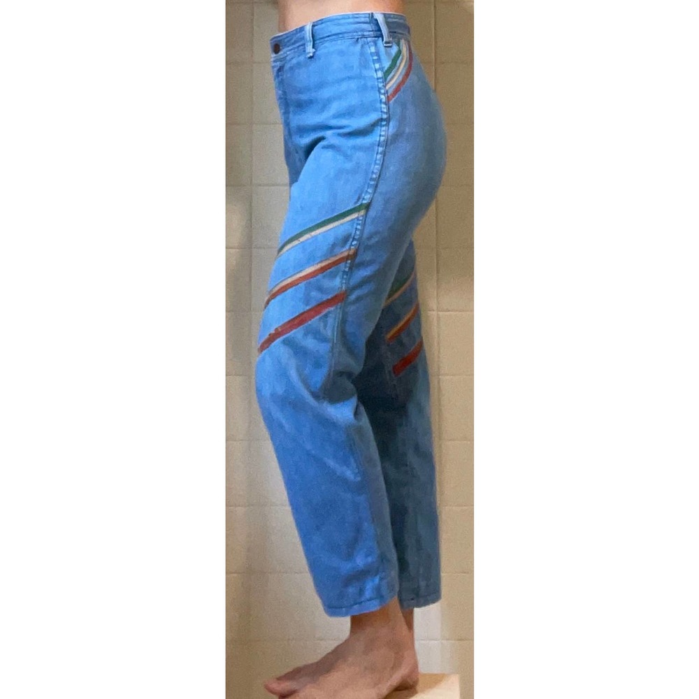 Vintage Faded Glory Jeans Leather Stripes 1970's … - image 4